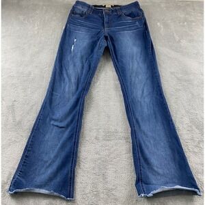Democracy Ab Technology Blue Flare Jeans Womens Sz 6 Distressed Raw Hem B2615KE